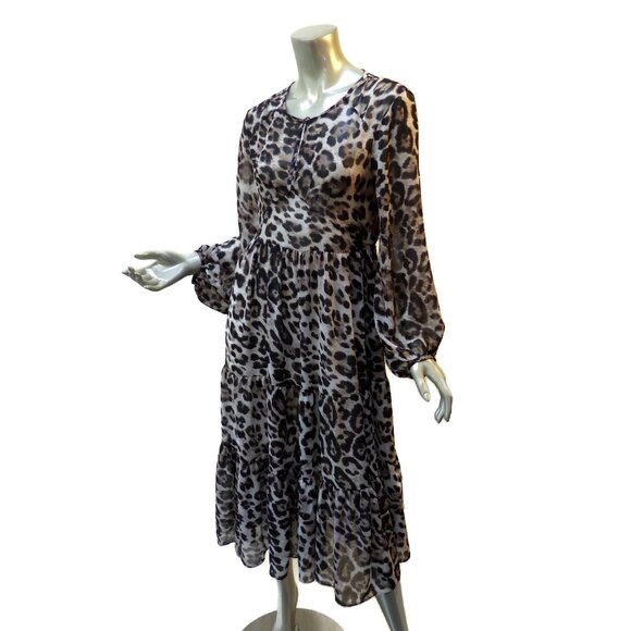 FATE Sheer Leopard Print Tiered Dress Small Empire Basque Waist Boho Goth Fitted - Picture 4 of 8